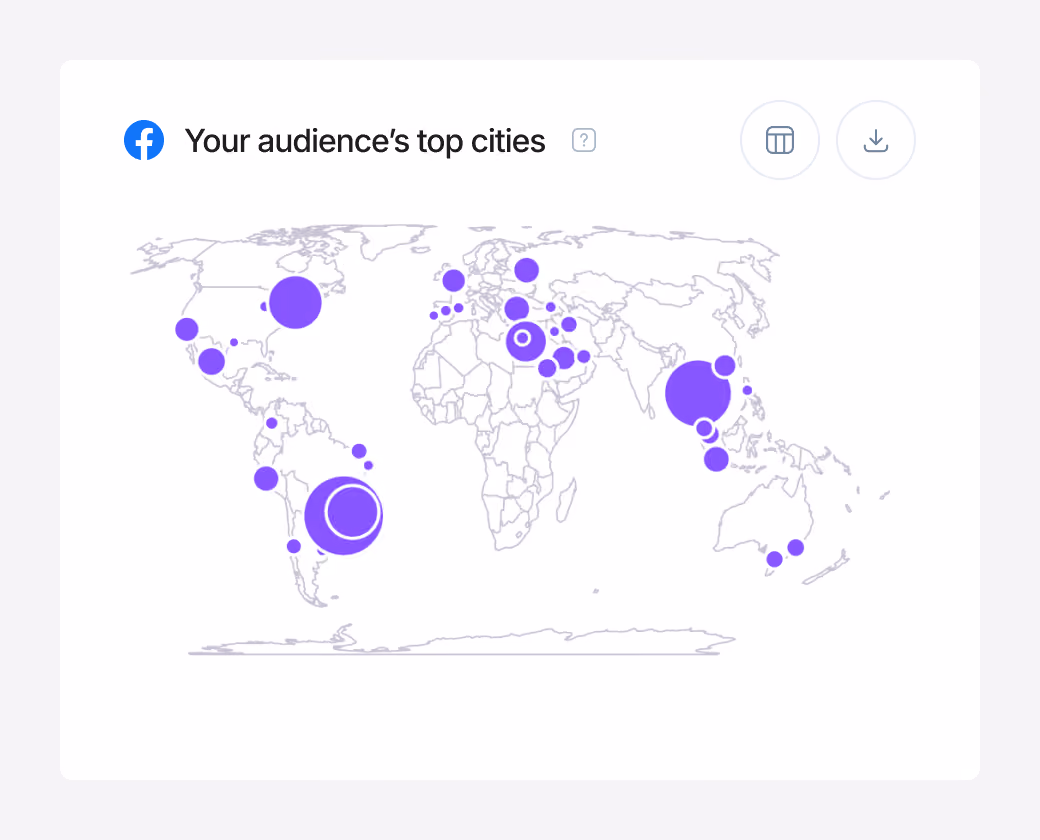 Map showing the geographic distribution of a social media audience