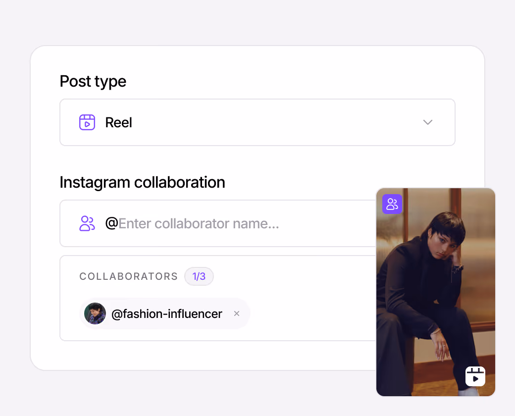 Adding collaborators in an Instagram post in the social media editor