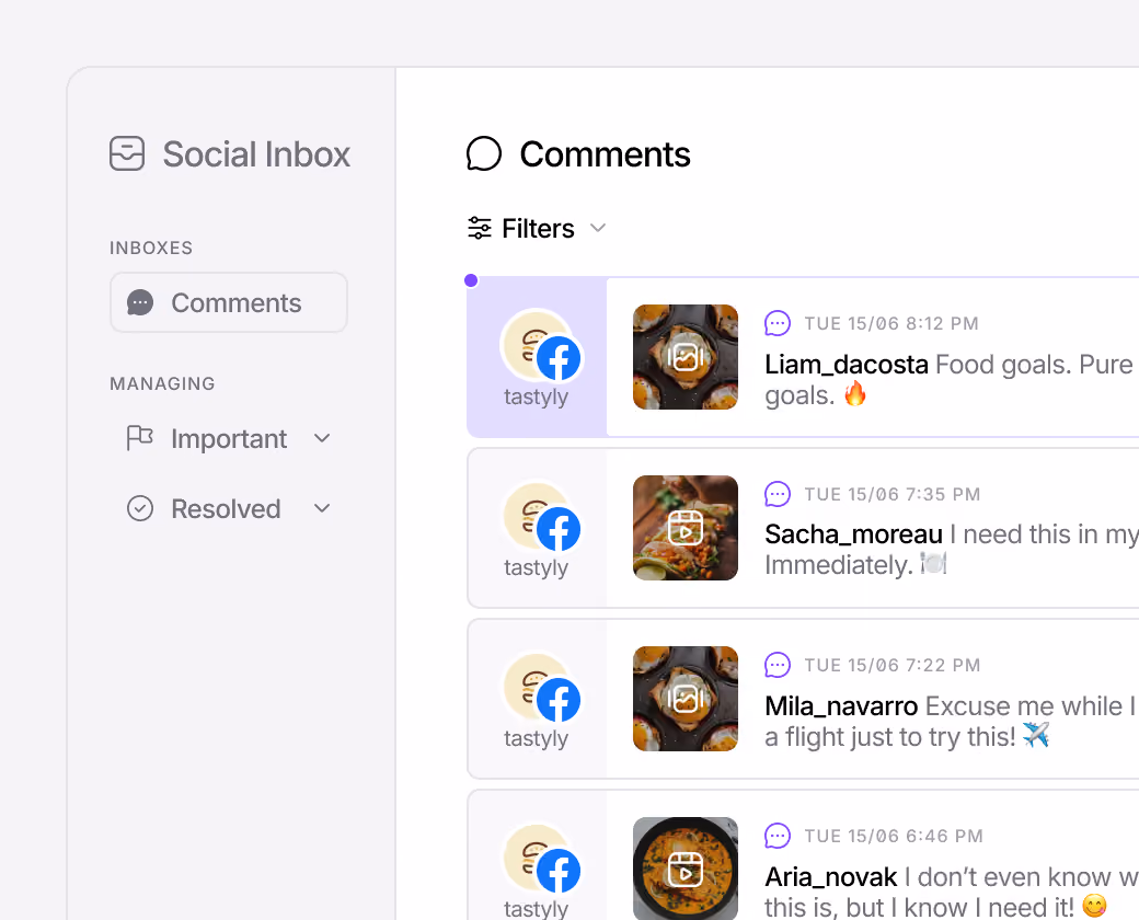 Facebook comments inbox for managing and responding to comments