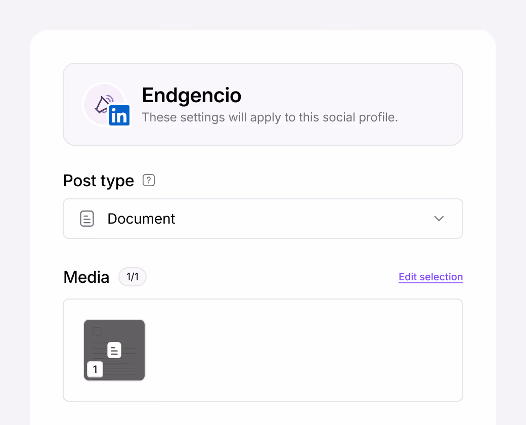 LinkedIn post editor for creating a document post