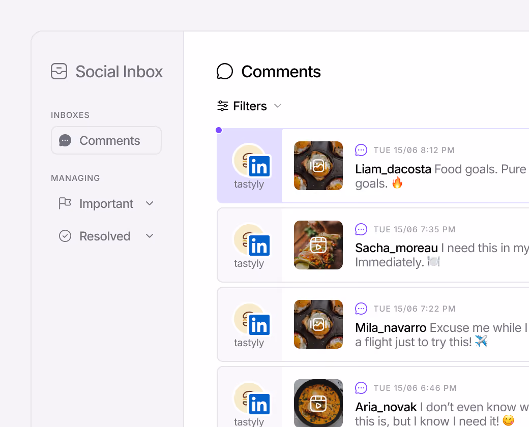 LinkedIn comments inbox for managing and responding to comments