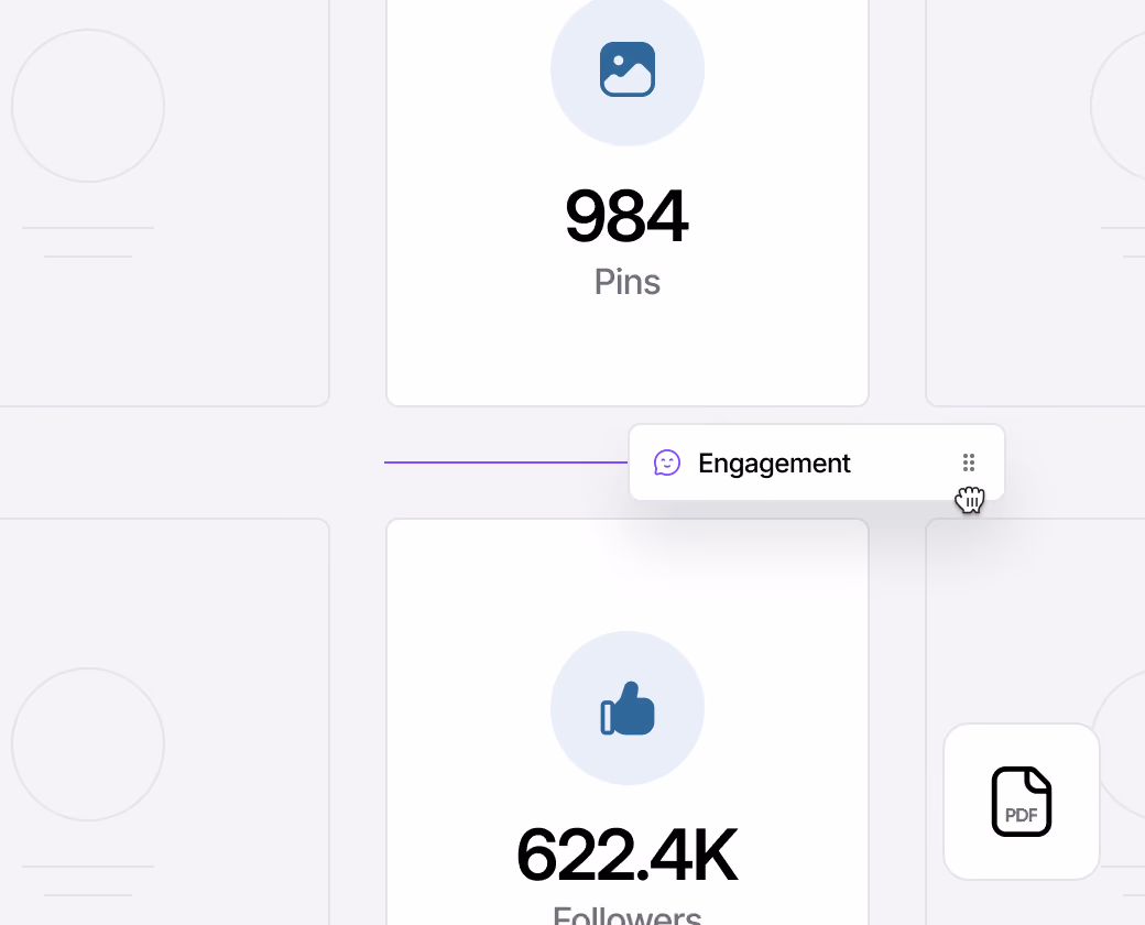 Pinterest analytics showing pins and follower metrics