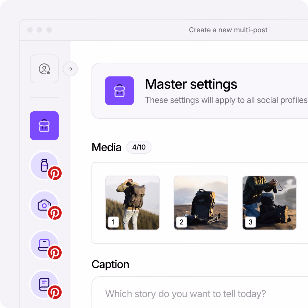 Pinterest post editor for adding media and captions