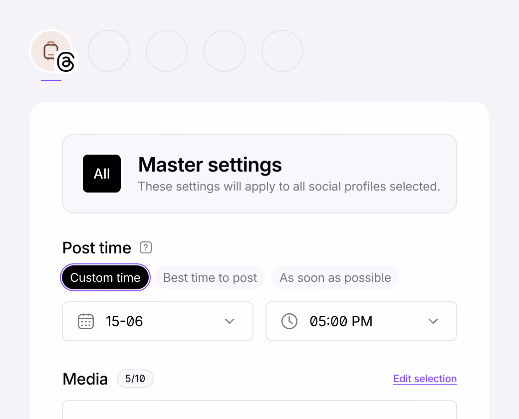 Threads publishing settings for scheduling and managing posts