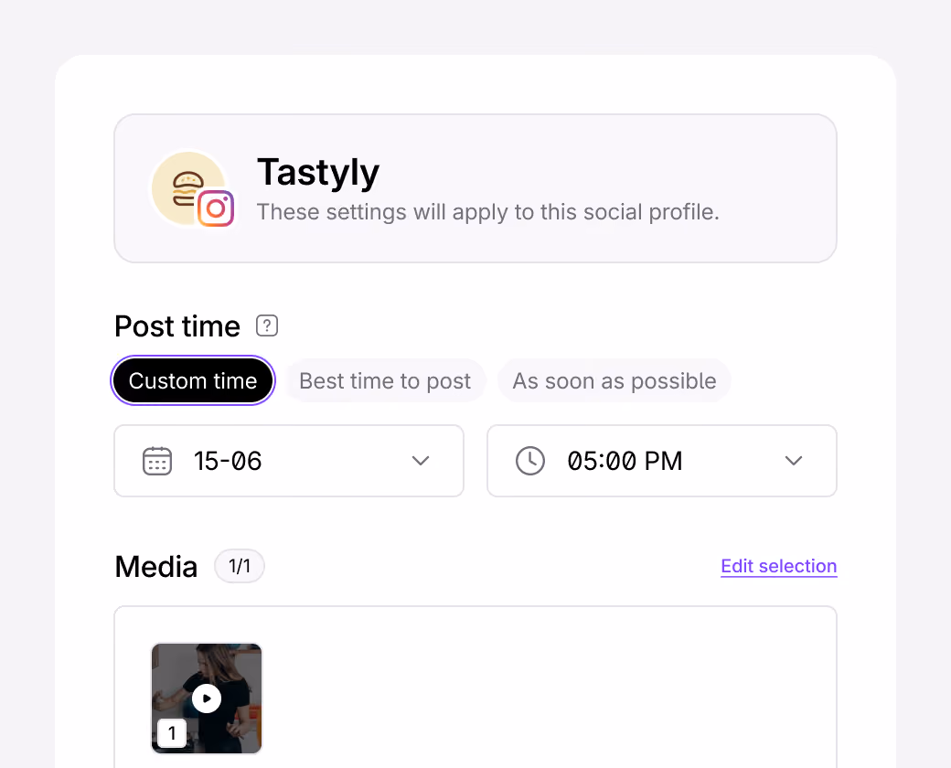 TikTok post publishing settings with scheduling and media options