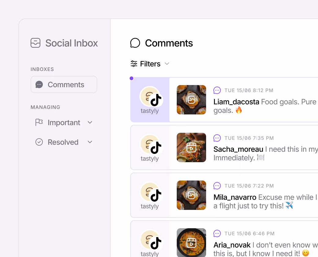 TikTok comments inbox for managing and responding to comments