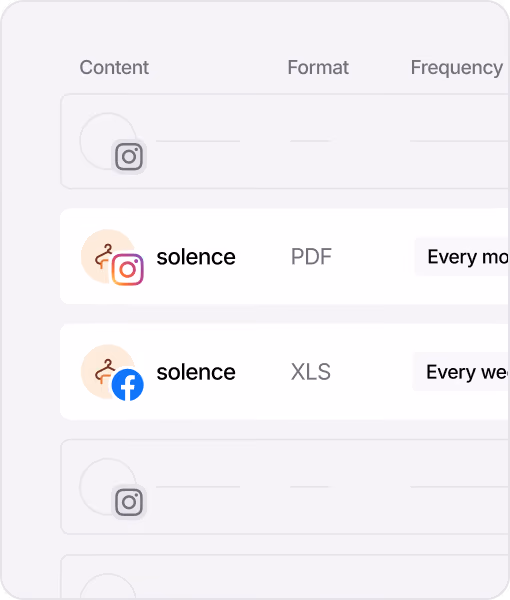 Social media content reporting table with formats and publishing frequency