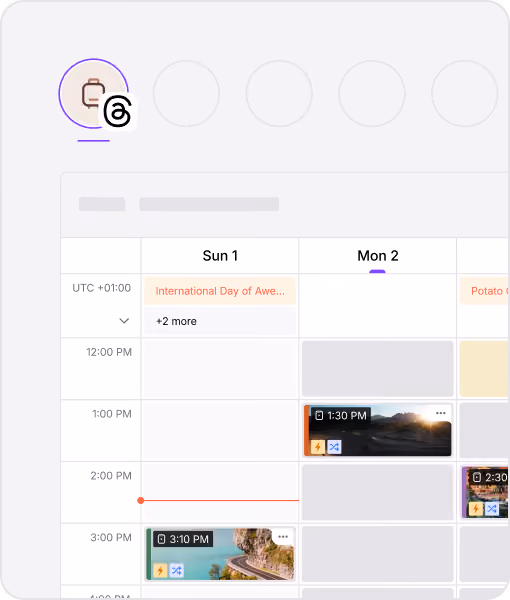 Social media content calendar showing scheduled posts across multiple dates