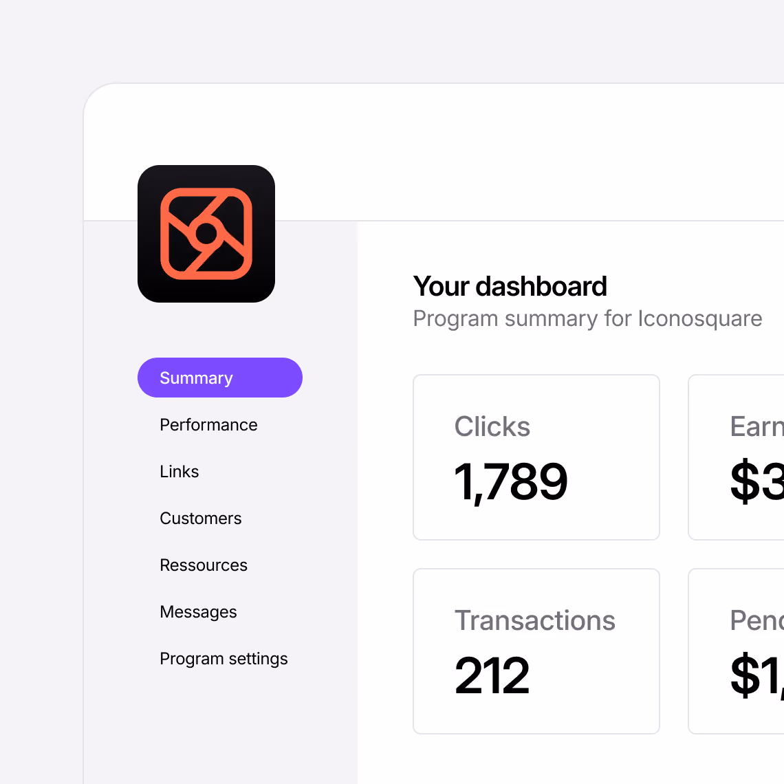 Overview of your Partnerstack dashboard for Iconosquare