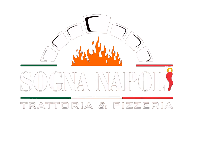 SOGNA NAPOLI trattoria and pizzeria logo with stylized flames and bread oven arch.