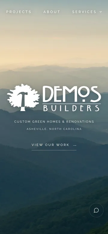 Demos Builders homepage on a phone