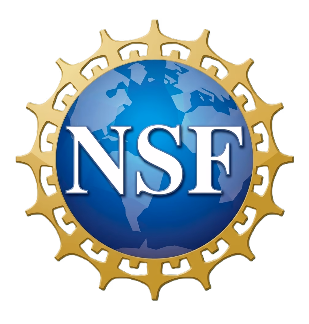NSF logo with white letters on a blue globe encircled by a gold gear shape on a dark green background.