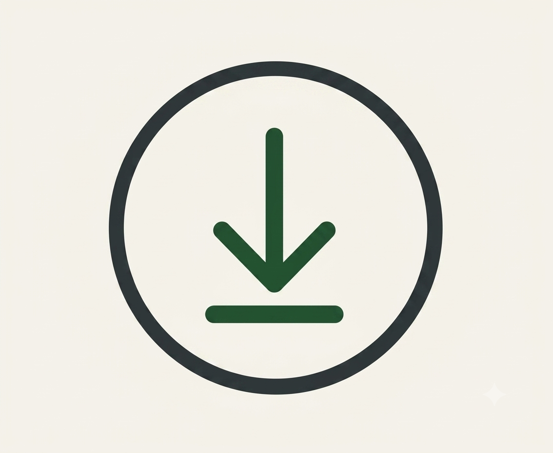 Downward arrow inside circle representing download or saving action.