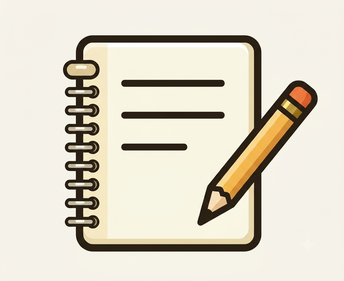 Illustration of a spiral notebook with lines and a yellow pencil with an eraser.