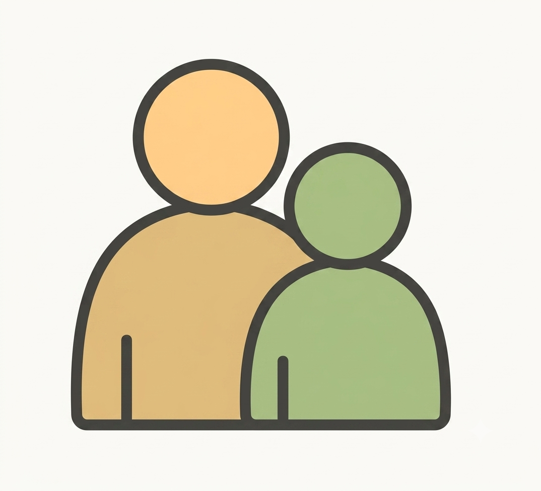 Icon of two persons, one larger in brown and one smaller in green, symbolizing people or users.