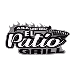 Logo for Asadero El Patio Grill featuring a stylized grill with smoke and bold text.
