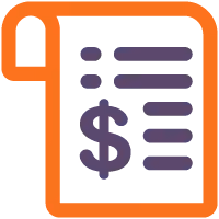 Icon of an orange-bordered receipt with a dollar sign and list lines representing billing or invoice.