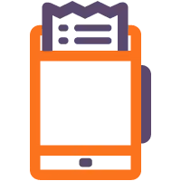 Illustration of a handheld payment terminal with a receipt showing three lines on the screen.