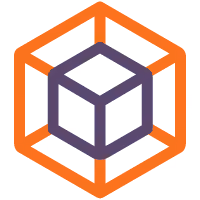 A purple cube enclosed within an orange wireframe hexagonal cube.
