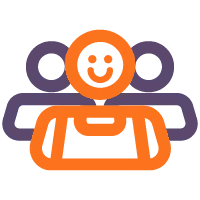 Icon showing three stylized people, one in front smiling, representing team or administration.