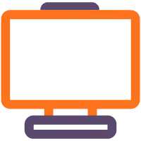 Icon of a computer monitor with an orange frame and a purple base and shadow.