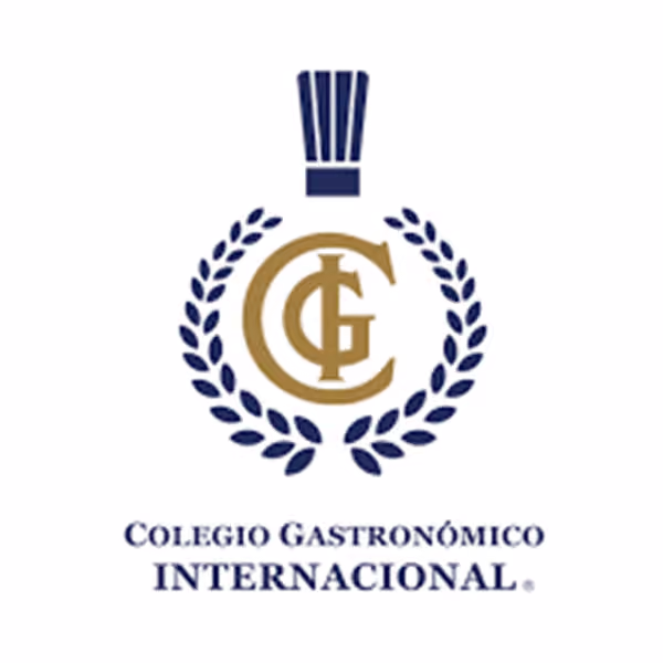 Logo of Colegio Gastronómico Internacional featuring a stylized chef's hat above the intertwined letters CG inside a laurel wreath.