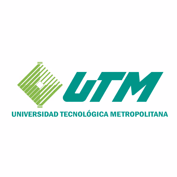 Logo of Universidad Tecnológica Metropolitana with green stylized diamond shape on the left and the acronym UTM in bold teal letters on the right.