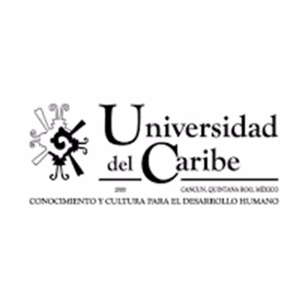Logo of Universidad del Caribe featuring stylized icon on the left and text stating 'Universidad del Caribe' with location 'Cancún, Quintana Roo, México' and slogan 'Conocimiento y cultura para el desarrollo humano' below.