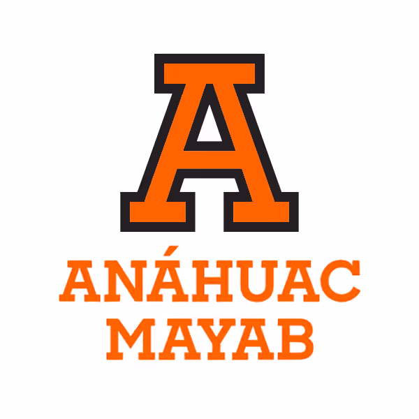Orange capital letter A with black outline above the text 'ANÁHUAC MAYAB' in orange uppercase letters.