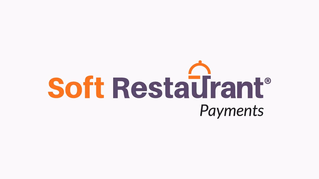 Soft Restaurant Payments logo featuring the word 'Soft' in orange and 'Restaurant' in purple with a stylized cloche serving dome forming the letter 'T', and the word 'Payments' in black italics below.