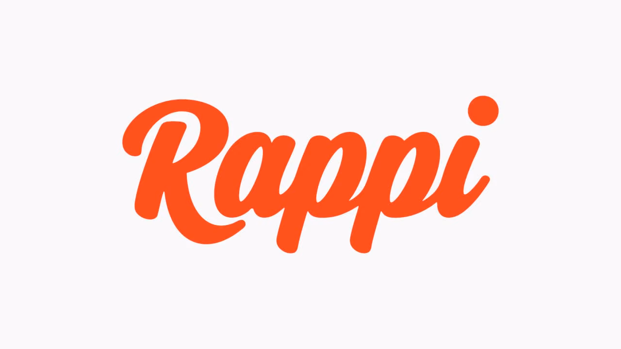 Rappi brand logo in bold orange script font on a light background.