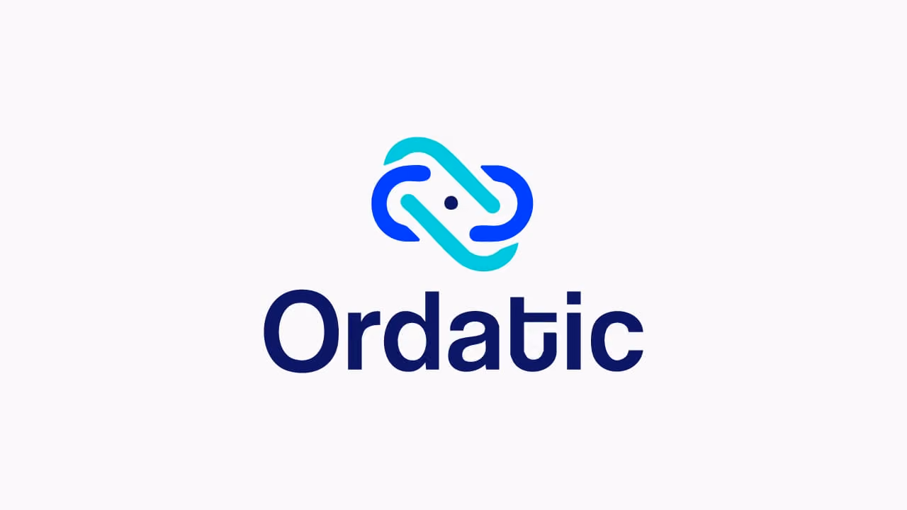 Ordatic company logo with interlocking chain links above the name in blue and teal colors.