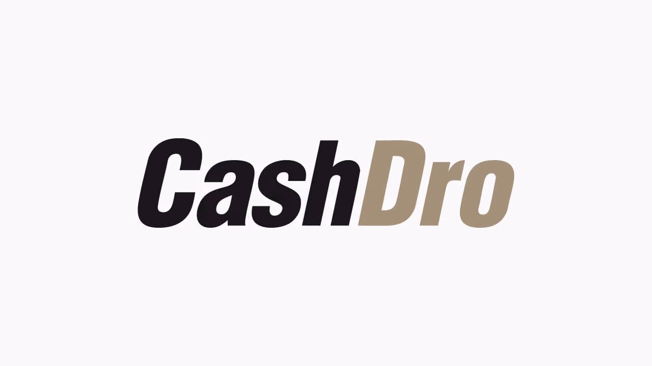 Logo with the text 'CashDro' where 'Cash' is in black and 'Dro' is in brown, on a light gray background.
