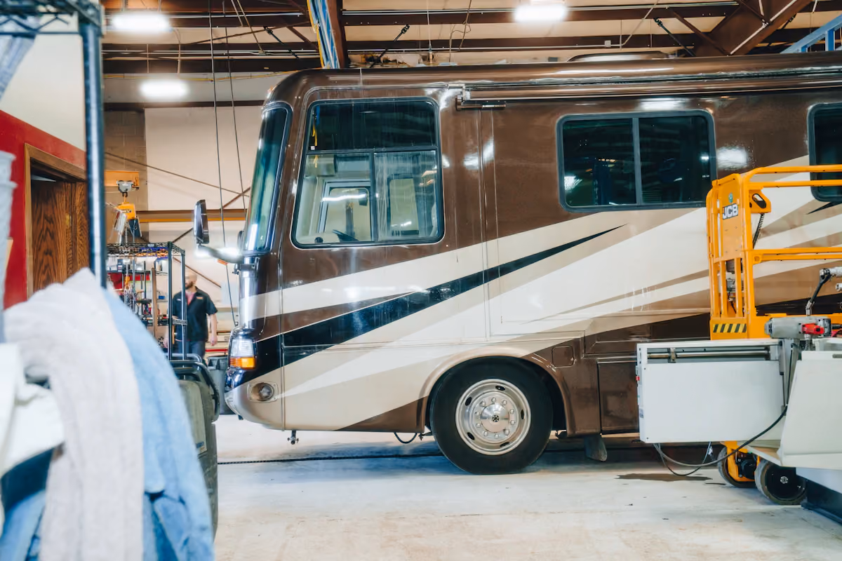 Mechanic performing RV repairs