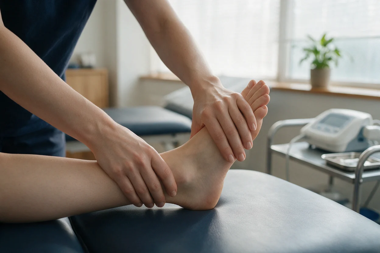 Hands-on treatment for the foot and ankle during a physiotherapy appointment
