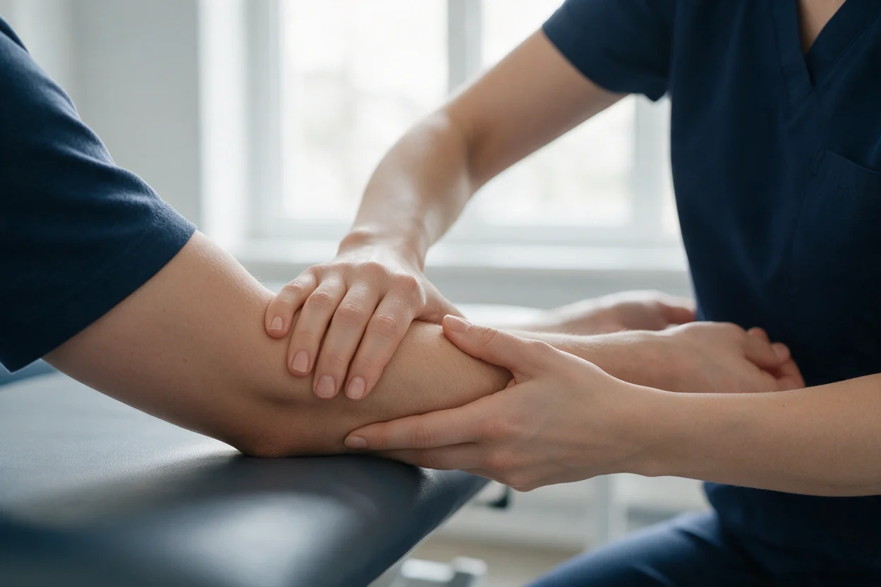Forearm and elbow assessment for tennis elbow in the clinic