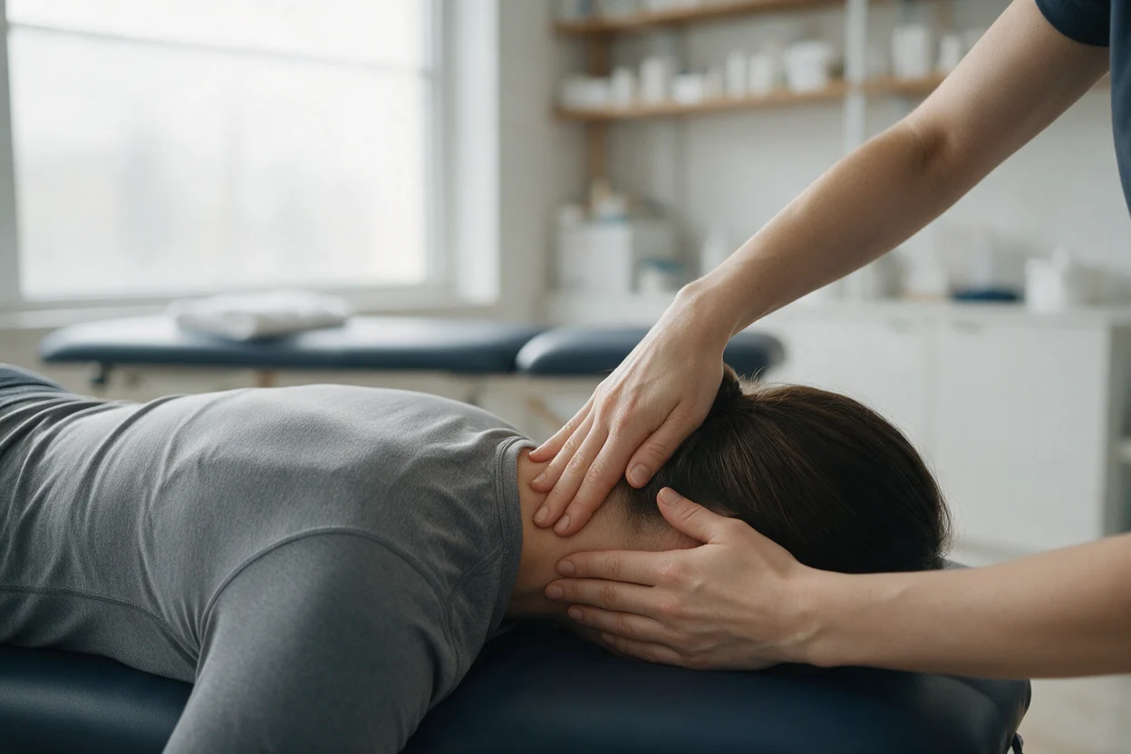 Neck pain treatment in the physiotherapy treatment room in Bury St Edmunds