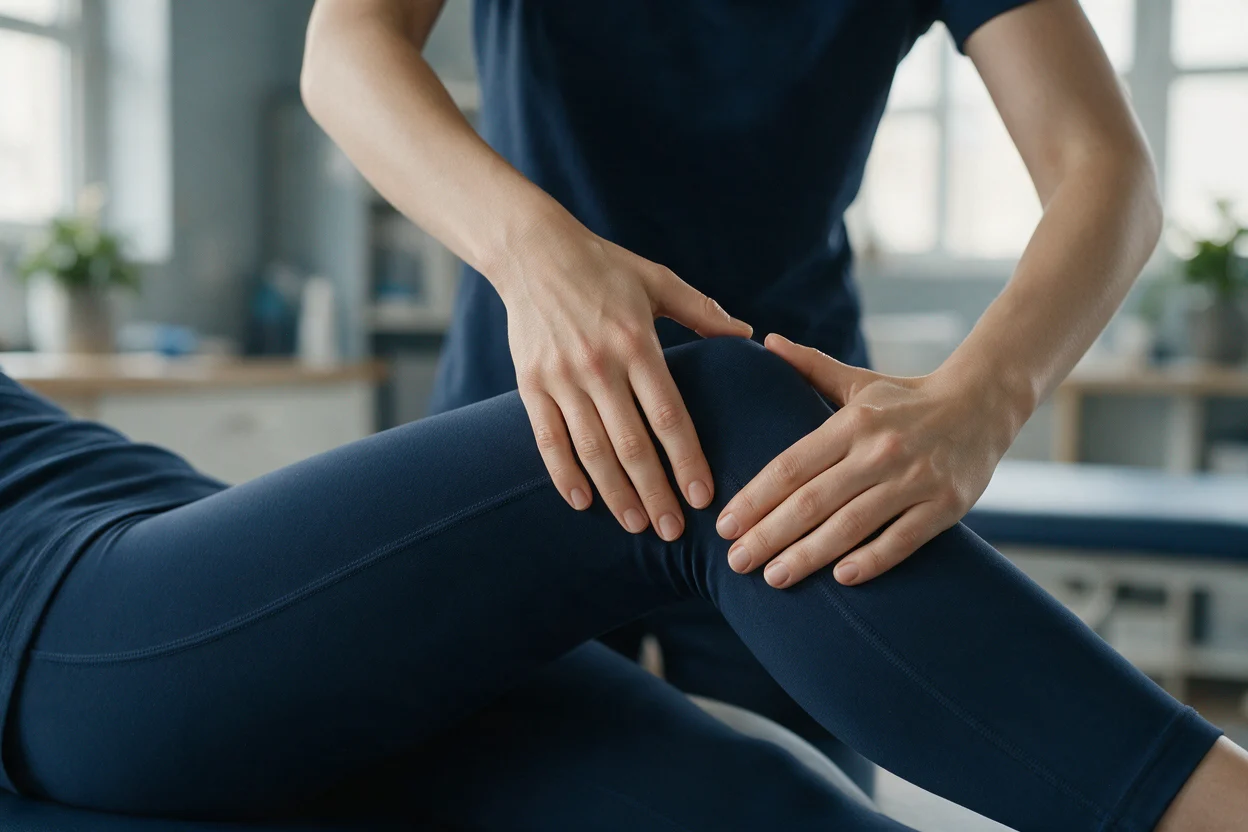Physiotherapist treating a patient's knee at EW Physio, Bury St Edmunds