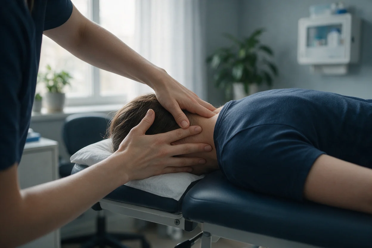 Physiotherapist treating a patient's neck and upper back at EW Physio, Bury St Edmunds