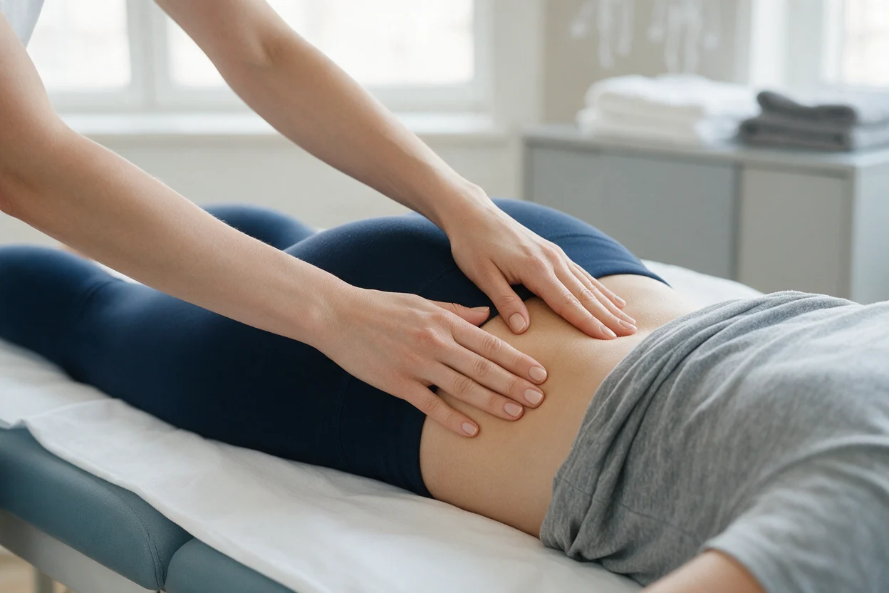 Physiotherapist treating a patient's lower back at EW Physio, Bury St Edmunds