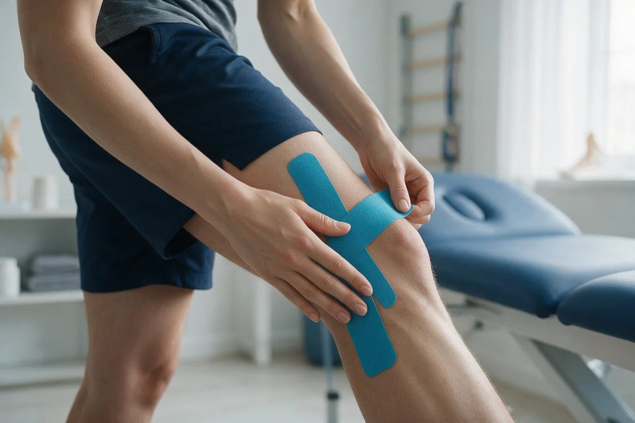 Physiotherapist testing joint stability after a sports injury