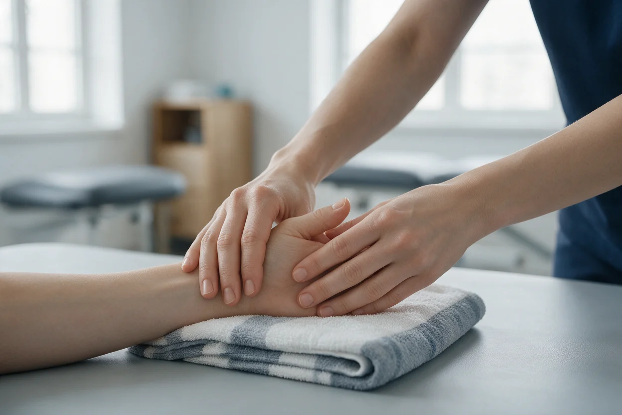 Physiotherapist treating wrist pain at EW Physio, Bury St Edmunds