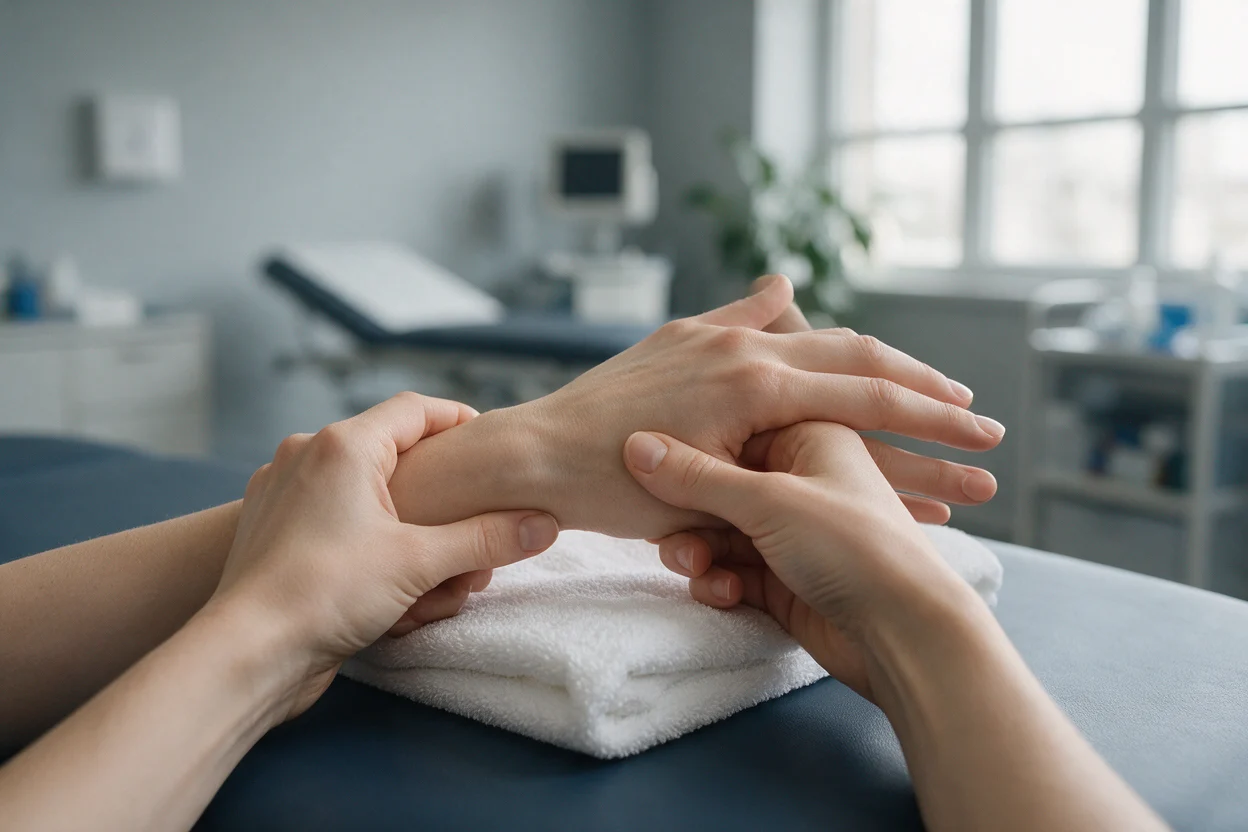 Gentle mobilisation of a stiff wrist and hand in the clinic