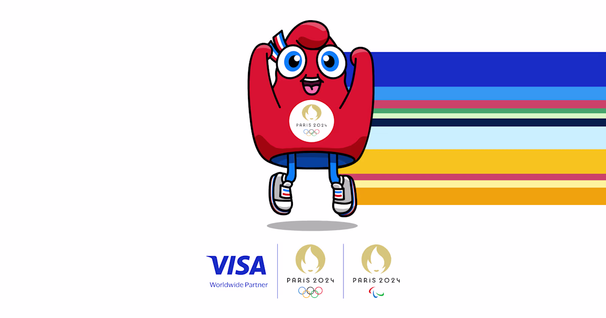 2024 Olympics mascot showing partnership with Visa