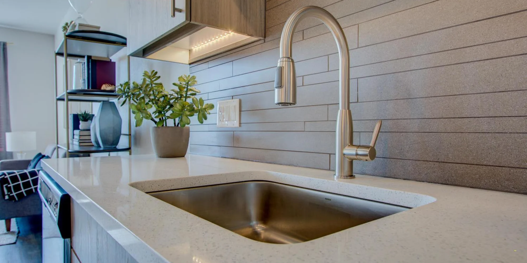 Kitchen sink with white counter tops