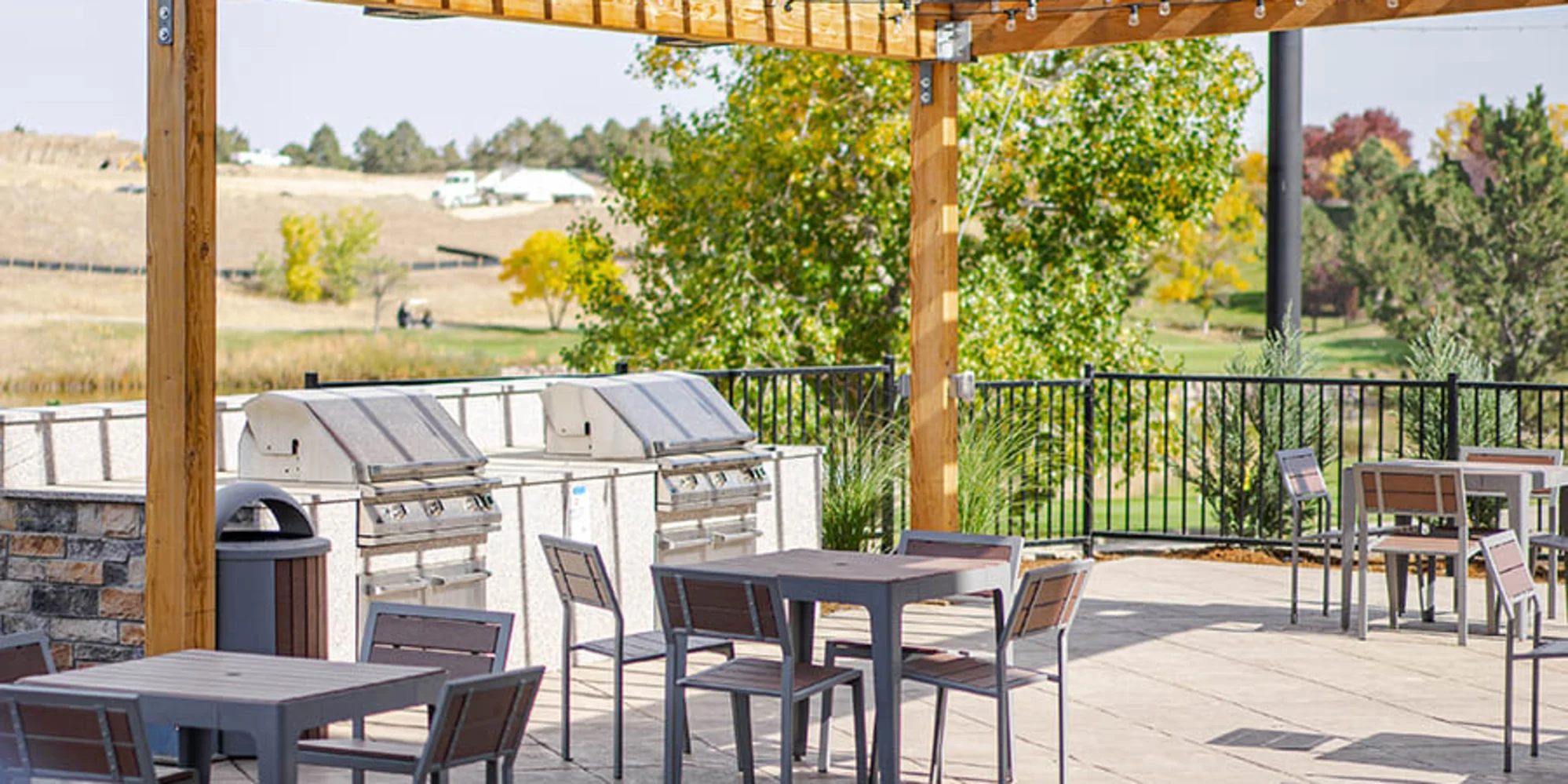 Outdoor pool area seating area