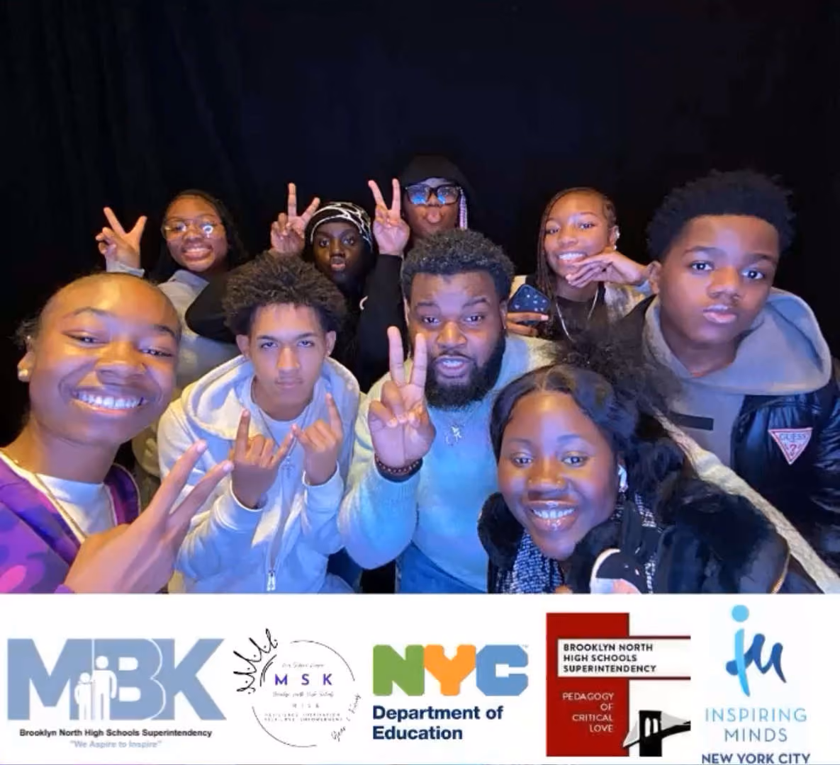 Brooklyn North high school students and staff posing together at MBK event
