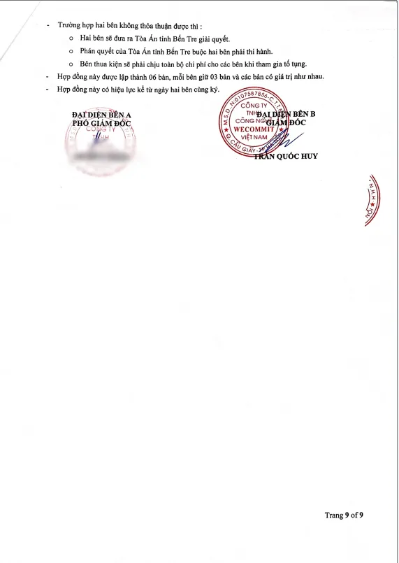 Hợp đồng giữa Wecommit và Bệnh viện Nguyễn Đình Chiểu Bến Tre (trang 2)