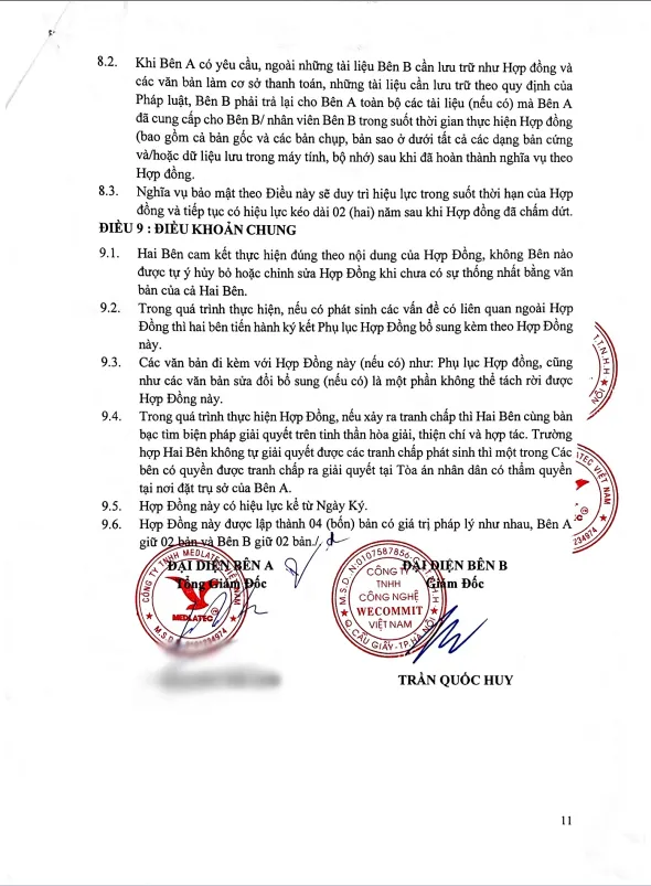 Hợp đồng giữa Wecommit và Bệnh viện Đa khoa MEDLATEC (trang 2)