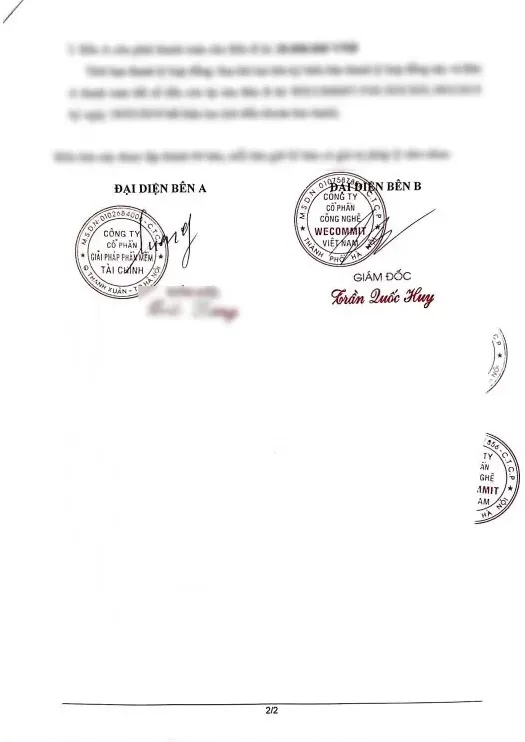 Hợp đồng giữa Wecommit và Công ty CP giải pháp phần mềm tài chính (Đơn vị cung cấp Core Chứng khoán) (trang 2)
